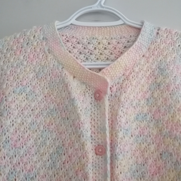 Vintage Hand Knit Pastel Multicolour Button Up Cardigan Size Medium - Picture 10 of 16